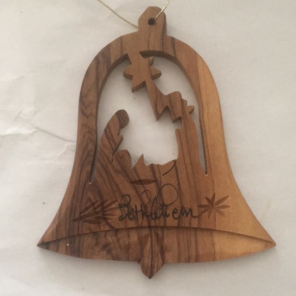 Bethlehem Nativity Scene Christmas Bell Wooden Hanging Ornament 3” - Picture 3 of 5